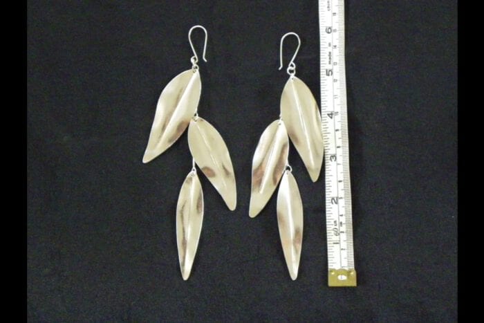 Triple Maile Leaves Earrings, 99.95% Fine Silver