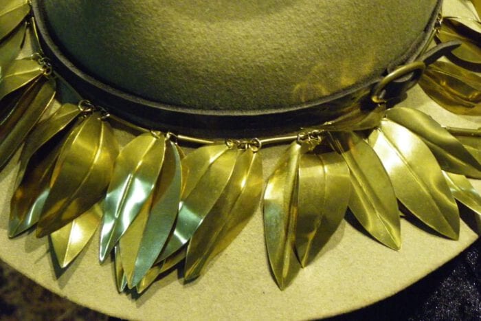 Large Polished Brass Maile Hat Lei - Maile Lei Papale