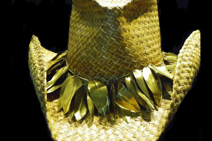 Large Polished Brass Maile Hat Lei - Maile Lei Papale