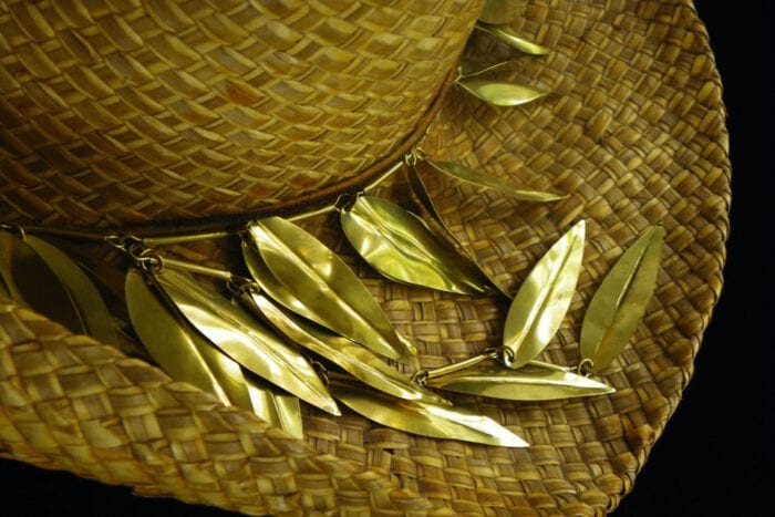 Large Polished Brass Maile Hat Lei - Maile Lei Papale