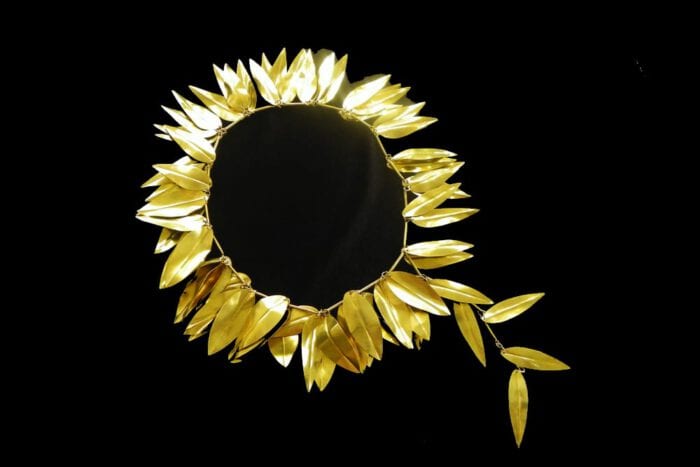 Large Polished Brass Maile Hat Lei - Maile Lei Papale