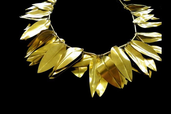 Large Polished Brass Maile Hat Lei - Maile Lei Papale