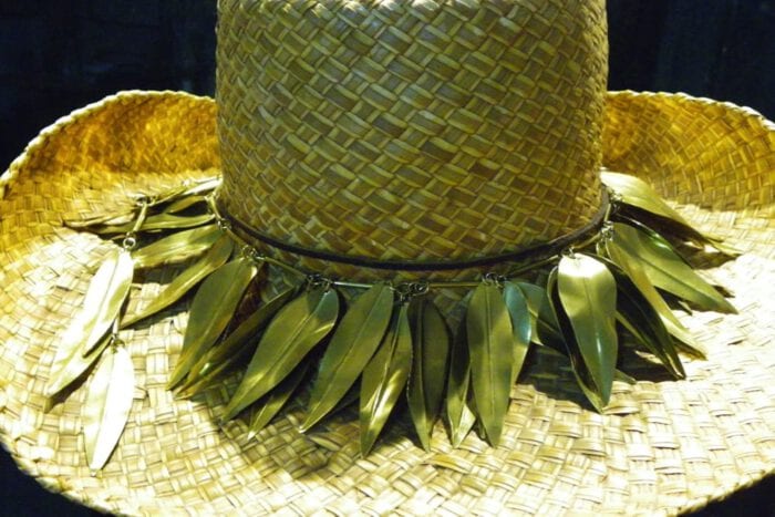 Large Polished Brass Maile Hat Lei - Maile Lei Papale