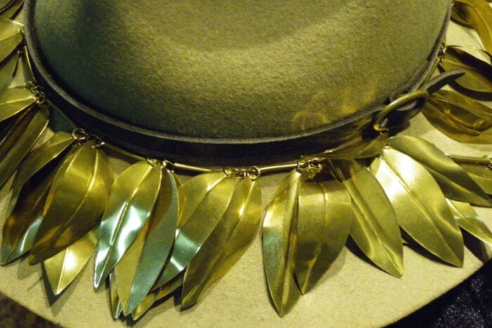 Large Polished Brass Maile Hat Lei - Maile Lei Papale