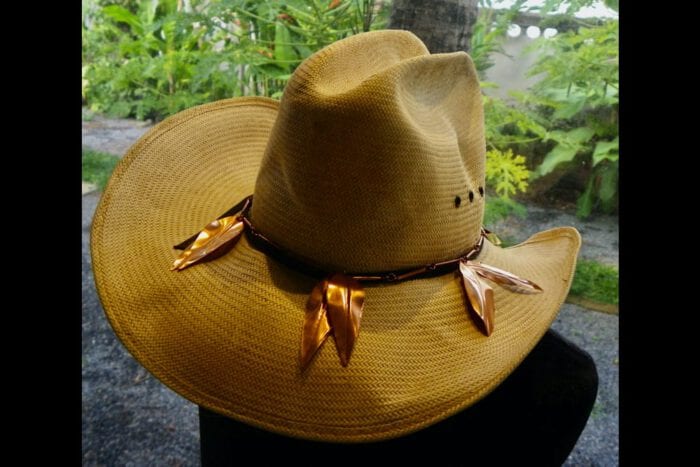 Single Strand Rose Color Copper Maile Hat Lei