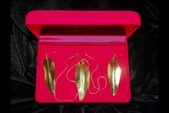 24K Heavy Gold Dipped Maile Earrings and Necklace Set by Hawaiian Heirloom Lei