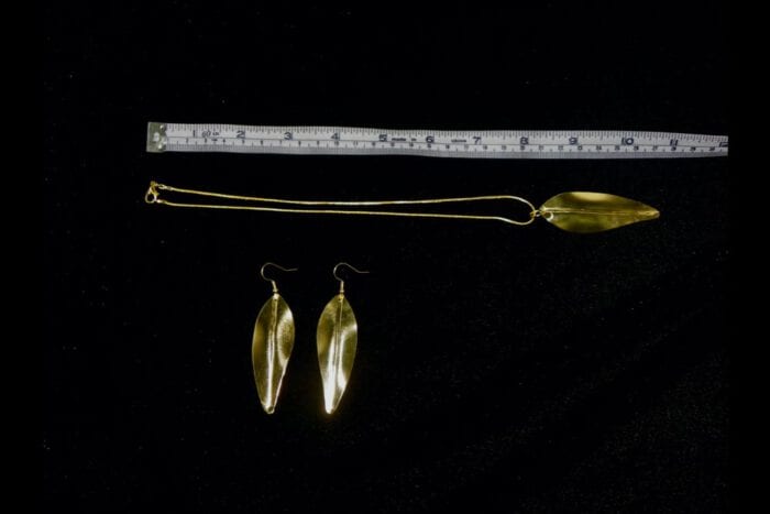 24K Heavy Gold Dipped Maile Earrings and Necklace Set by Hawaiian Heirloom Lei