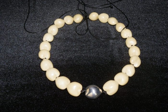 23 1/2" Natural Kukui Nut Lei w/Pure Silver Center Kukui