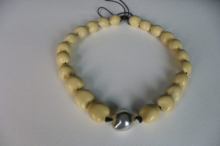 23 1/2" Natural Kukui Nut Lei w/Pure Silver Center Kukui