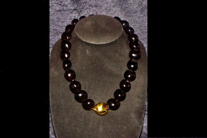 24 inch Black Kukui Nut Lei with 24K Gold Center Kukui