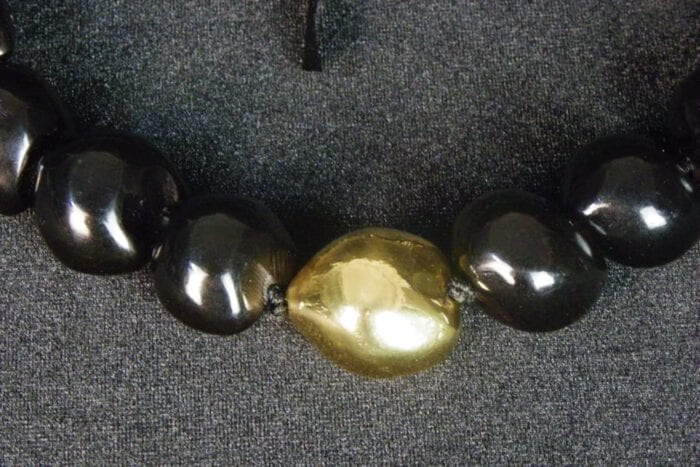 24 inch Black Kukui Nut Lei with 24K Gold Center Kukui