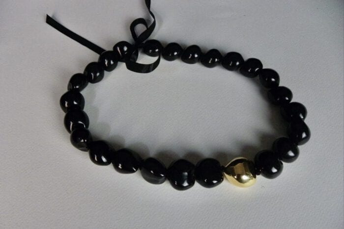 24 inch Black Kukui Nut Lei with 24K Gold Center Kukui