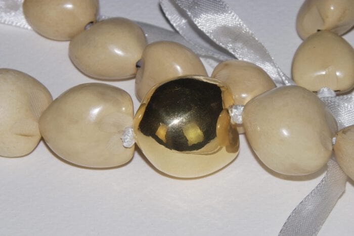 29 1/2 inch Natural Kukui Nut Lei with Large 24K Gold Plated Kukui Nut