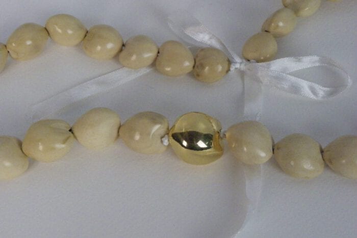 29 1/2 inch Natural Kukui Nut Lei with Large 24K Gold Plated Kukui Nut