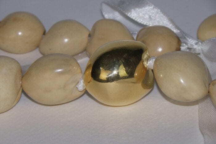 29 1/2 inch Natural Kukui Nut Lei with Large 24K Gold Plated Kukui Nut