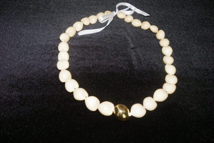 29 1/2 inch Natural Kukui Nut Lei with Large 24K Gold Plated Kukui Nut