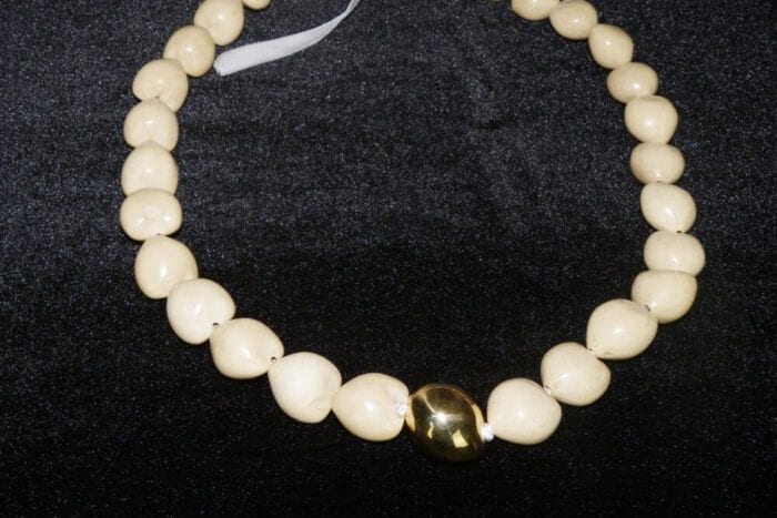 29 1/2 inch Natural Kukui Nut Lei with Large 24K Gold Plated Kukui Nut