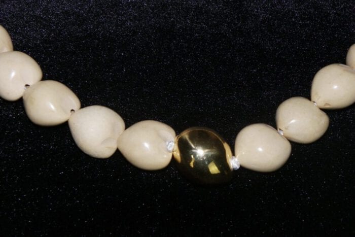 29 1/2 inch Natural Kukui Nut Lei with Large 24K Gold Plated Kukui Nut