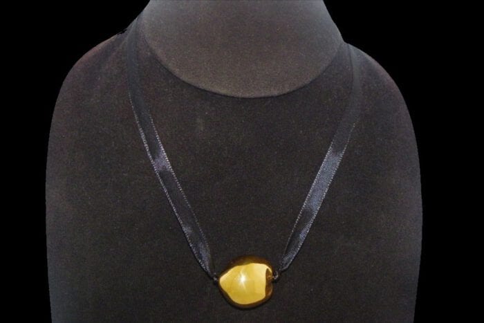 Single 24K Gold Plated Kukui Nut on a Black Satin Ribbon