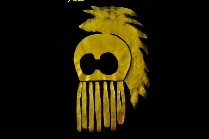 Black Hand Painted T Shirt with Maile Shoulder Strand and Makini, USA size XXL