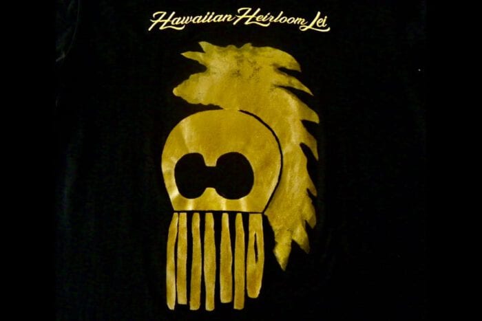 Black Hand Painted T Shirt with Maile Shoulder Strand and Makini, USA size XXL