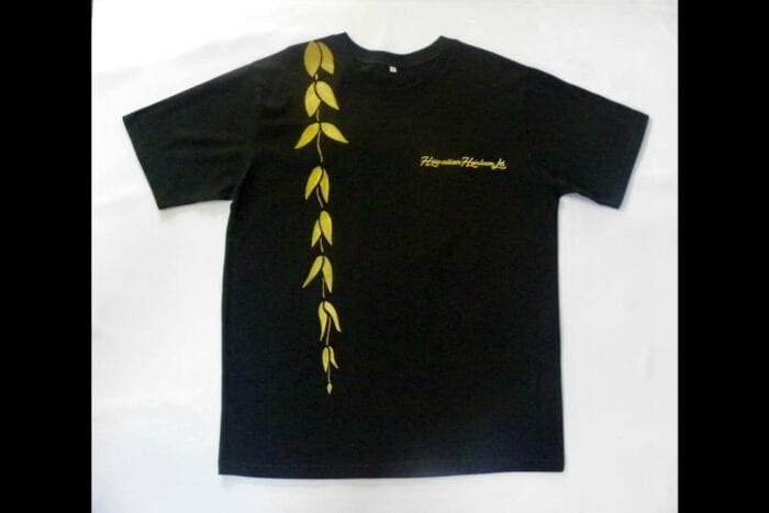 Hand Painted T Shirt with Hawaiian Maile Lei over shoulder and Makini on the back, USA SIZE XXL