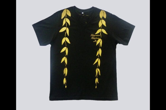 Hand Painted T Shirt with Gold Hawaiian Maile Lei, USA Size M