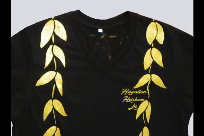 Hand Painted T Shirt with Gold Hawaiian Maile Lei, USA Size M