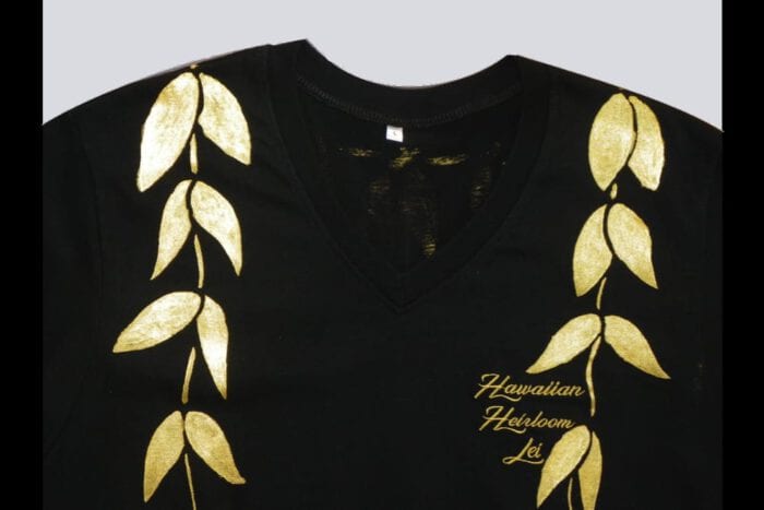 Hand Painted T Shirt with Gold Hawaiian Maile Lei, USA Size M