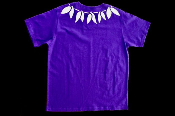 Purple Hand Painted T Shirt with Hawaiian Maile Lei, USA size L