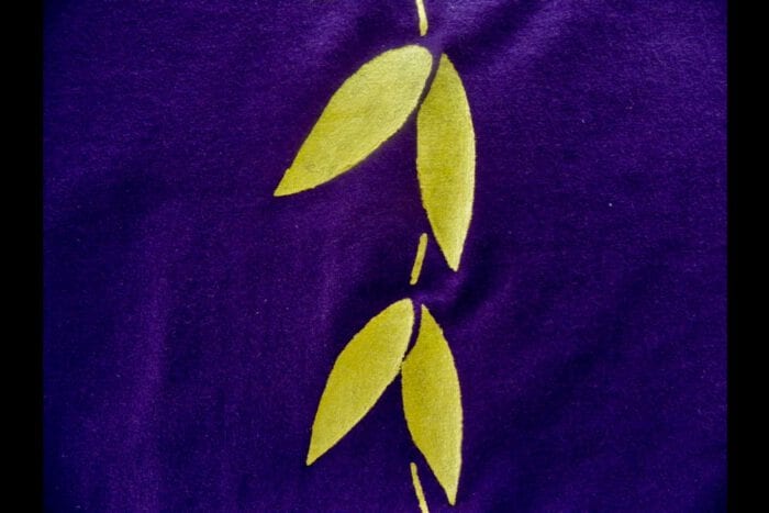 Purple Hand Painted T Shirt with Hawaiian Maile Lei, USA size L