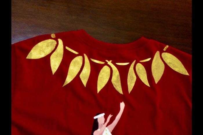 Hand Painted T-shirt with Gold Maile Lei and Hula Dancer, USA size M