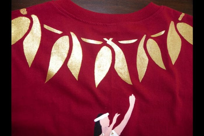 Hand Painted T-shirt with Gold Maile Lei and Hula Dancer, USA size M