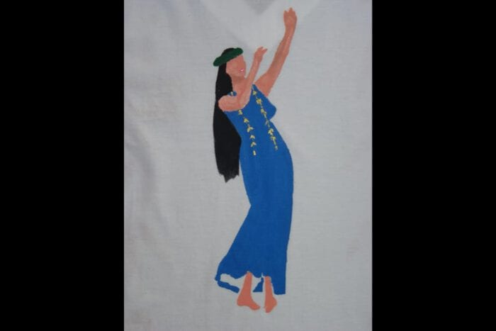 White Hand Painted T-shirt with Maie Lei and Hula Dancer, USA size M